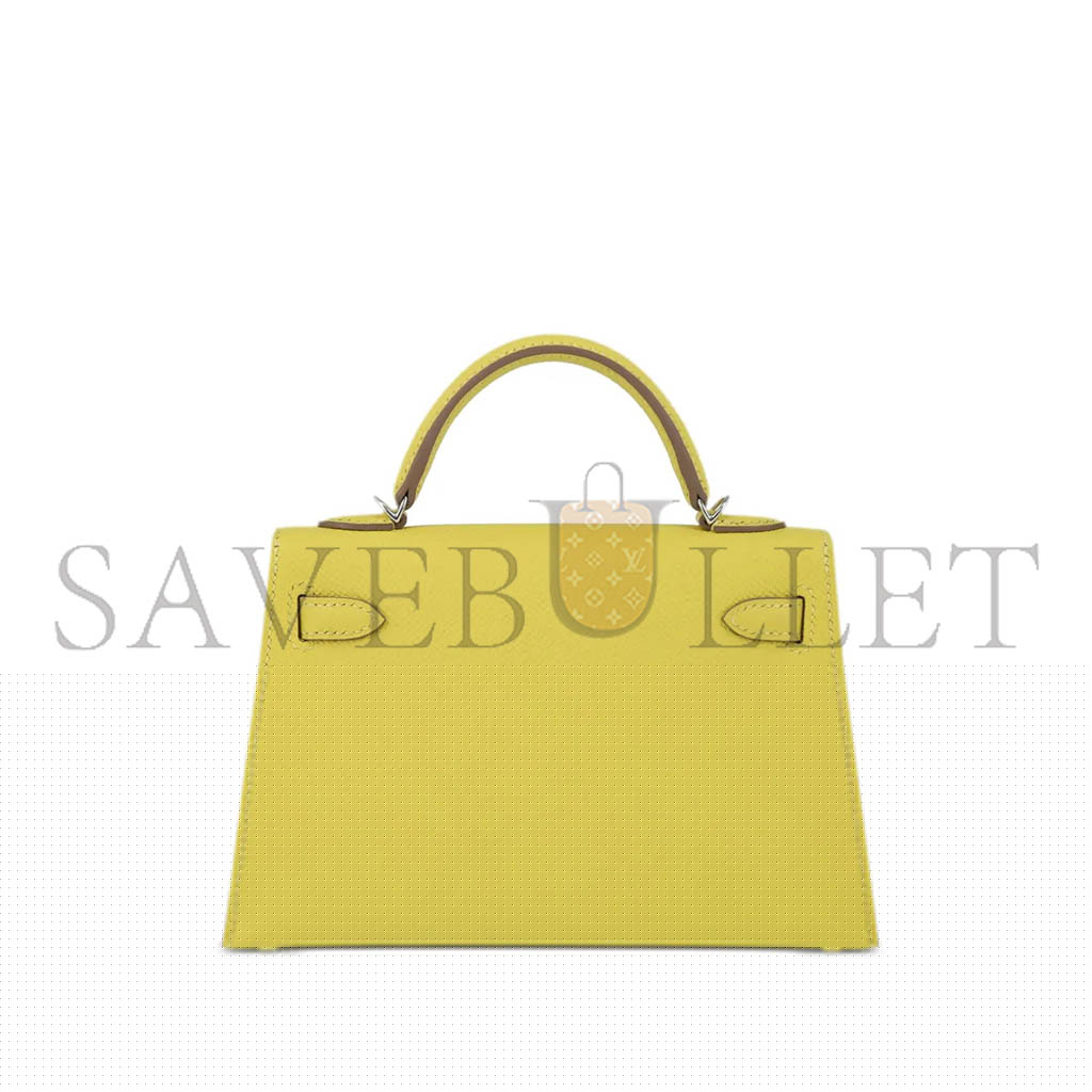 HERMÈS MASTER MINI KELLY II EPSOM LEMON YELLOW SILVER BUCKLE (19*12*5.5cm)
